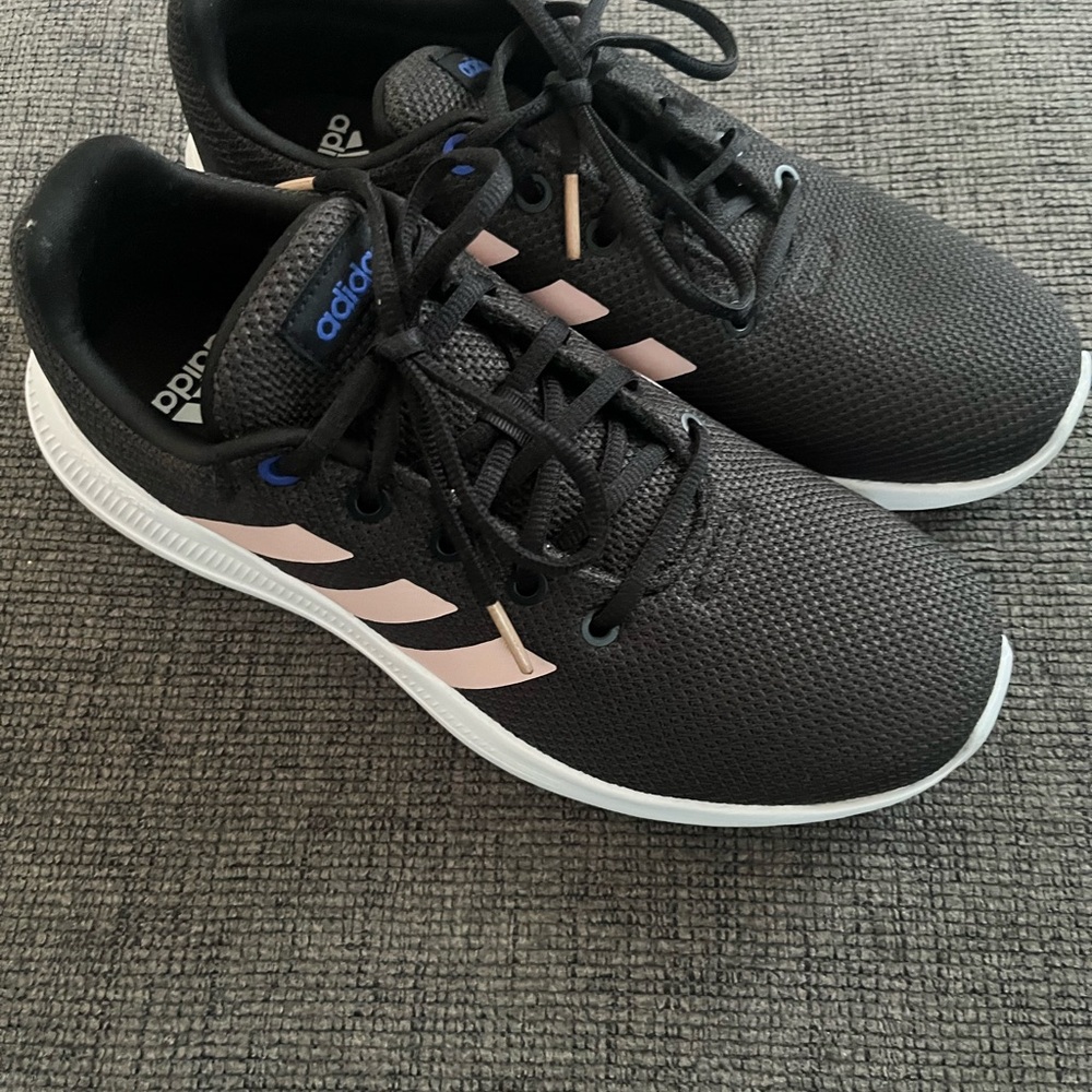 adidas Black Mesh Sneakers with Pale Pink Stripes Women Size 9